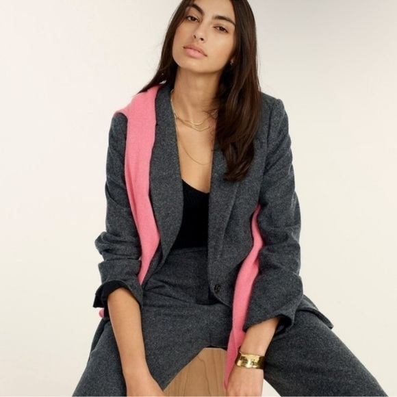 J. Crew Alfie Italian Wool Knit Blazer Jacket Charcoal Grey Heather Office Sz 6P - Picture 1 of 16